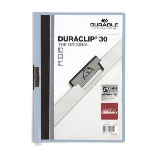 Gyorsfűző, klipes, A4, DURABLE "DURACLIP® 30", kék