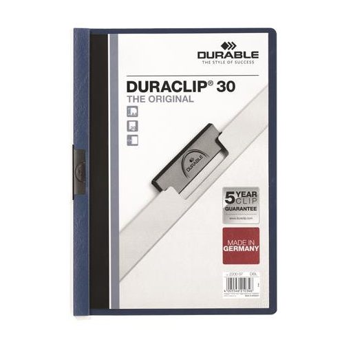 Gyorsfűző, klipes, A4, DURABLE "DURACLIP® 30", sötétkék