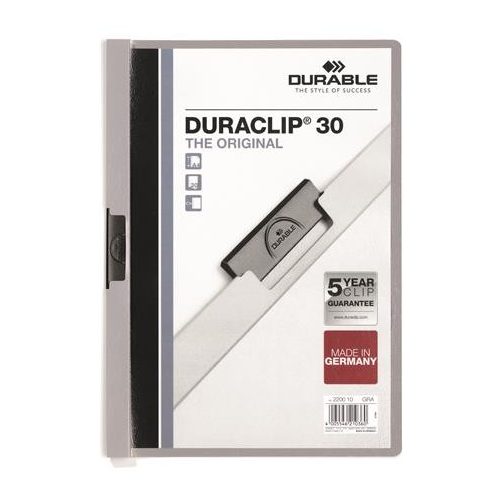 Gyorsfűző, klipes, A4, DURABLE "DURACLIP® 30", szürke