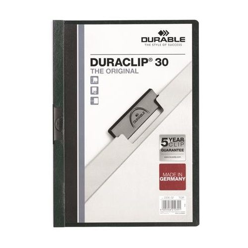 Gyorsfűző, klipes, A4, DURABLE "DURACLIP® 30", sötétzöld