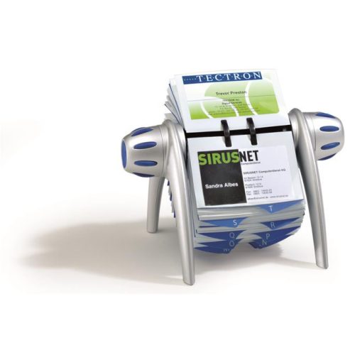 Névjegykártyatartó, műanyag, 400 db-os, forgatható, fekvő, DURABLE, "VISIFIX®", ezüst