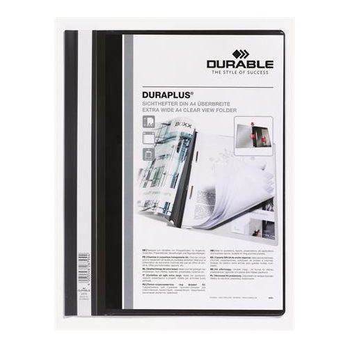 Gyorsfűző, A4, széles, panorámás, DURABLE "DURAPLUS®", fekete