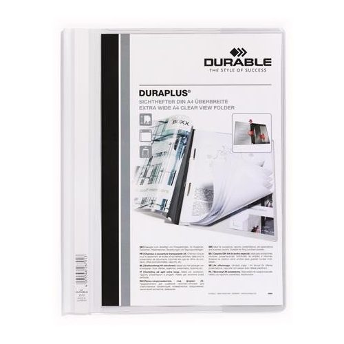 Gyorsfűző, A4, széles, panorámás, DURABLE "DURAPLUS®", fehér