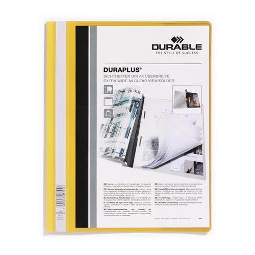 Gyorsfűző, A4, széles, panorámás, DURABLE "DURAPLUS®", sárga