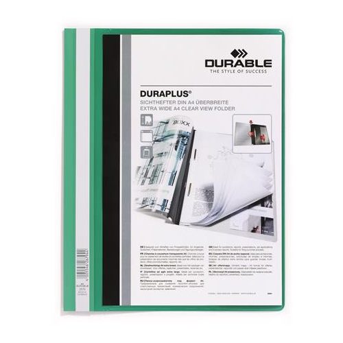 Gyorsfűző, A4, széles, panorámás, DURABLE "DURAPLUS®", zöld