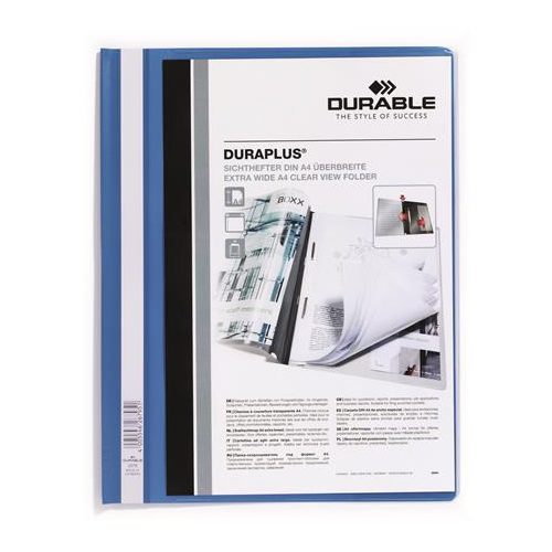 Gyorsfűző, A4, széles, panorámás, DURABLE "DURAPLUS®", kék