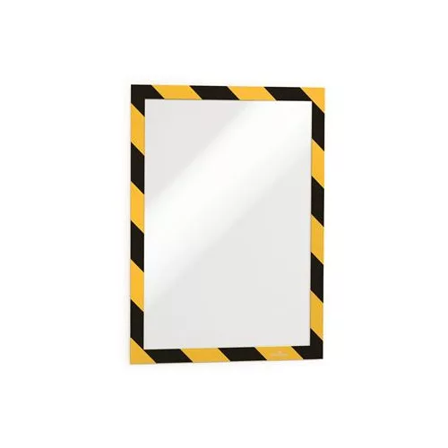 Infokeret, A4, öntapadó háttal, DURABLE "DURAFRAME SECURITY", sárga-fekete