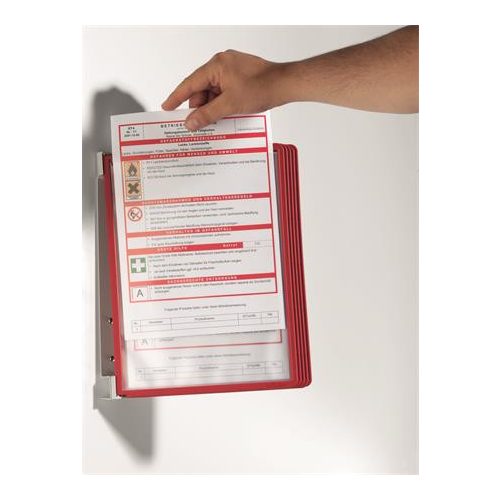 Bemutatótábla tartó, fali, 5 db bemutatótáblával, DURABLE "VARIO® WALL 5", piros