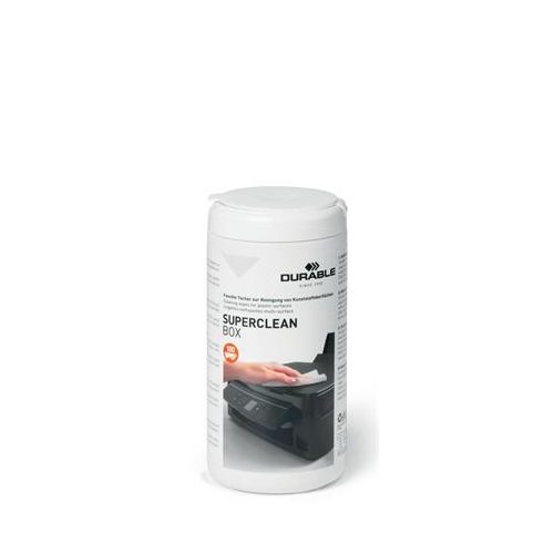 Tisztítókendő, műanyag felületre, 100 db, DURABLE "SUPERCLEAN BOX 100"