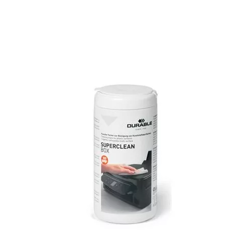Tisztítókendő, műanyag felületre, 100 db, DURABLE "SUPERCLEAN BOX 100"