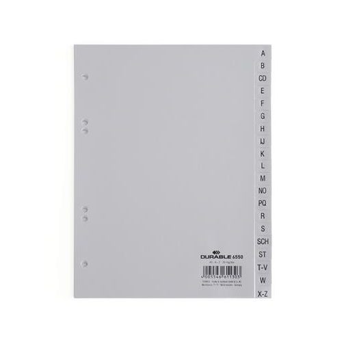 Regiszter, PP, A5, 20 részes, A-Z, DURABLE, szürke