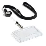 Azonosítókártya-tartó, kihúzható, patentos, fekete nyakba akasztóval, DURABLE