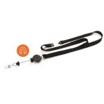 Azonosítókártya-tartó, kihúzható, patentos, nyakbaakasztóval, DURABLE "Extra Strong", fekete