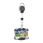 Azonosítókártya-tartó, kihúzható, karabineres, DURABLE "Extra strong", kártyatartóval, fekete