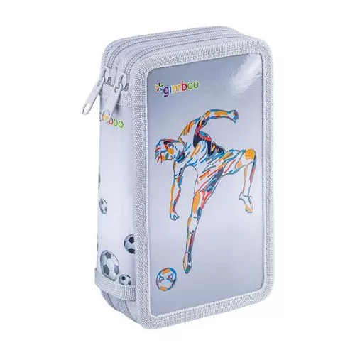 Tolltartó, töltött, 2 emeletes, cipzáras, "Gimboo Jumbo", focis, szürke