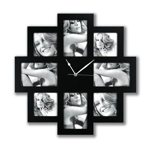 Képkeret, galéria, műanyag, 4 db 10x15 cm, 4 db 10x10 cm, órával, "Zep Taranto", fekete