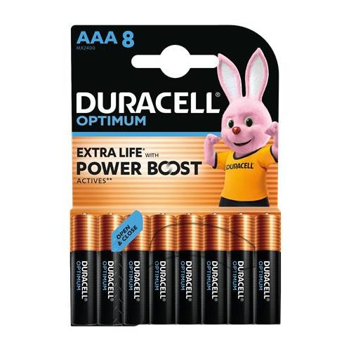 Elem, AAA mikro, 8 db, műanyagmentes, DURACELL "Optimum"