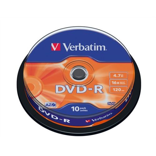 DVD+R lemez, AZO, 4,7GB, 16x, 10 db, hengeren, VERBATIM