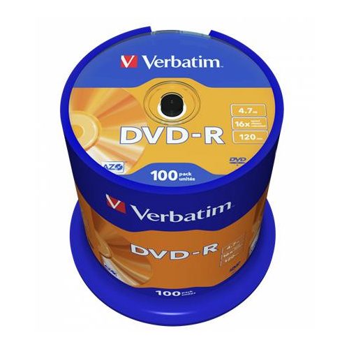 DVD-R lemez, AZO, 4,7GB, 16x, 100 db, hengeren, VERBATIM