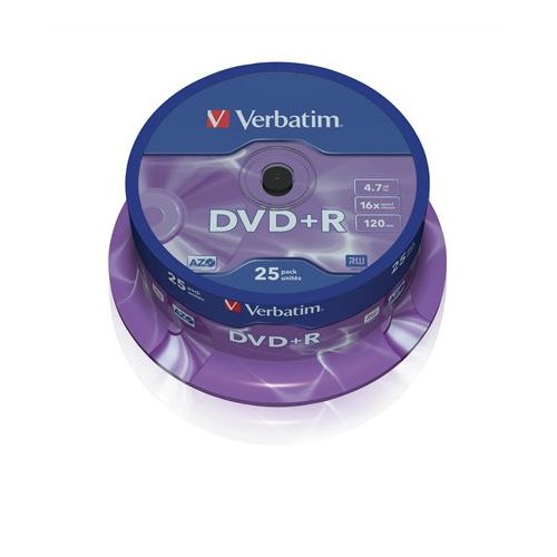 DVD+R lemez, AZO, 4,7GB, 16x, 25 db, hengeren, VERBATIM
