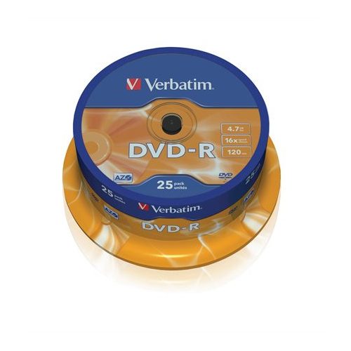 DVD+R lemez, AZO, 4,7GB, 16x, 25 db, hengeren, VERBATIM
