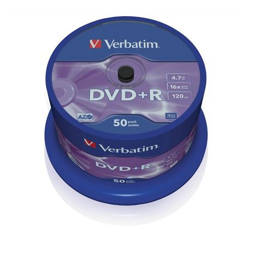 DVD+R lemez, AZO, 4,7GB, 16x, 50 db, hengeren, VERBATIM