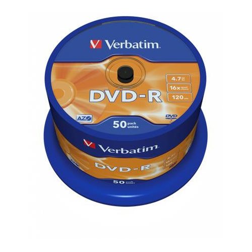 DVD+R lemez, AZO, 4,7GB, 16x, 50 db, hengeren, VERBATIM
