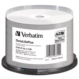   DVD-R lemez, nyomtatható, matt, no-ID, 4,7GB, 16x, 50 db, hengeren, VERBATIM