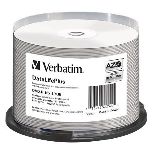 DVD-R lemez, nyomtatható, matt, no-ID, 4,7GB, 16x, 50 db, hengeren, VERBATIM