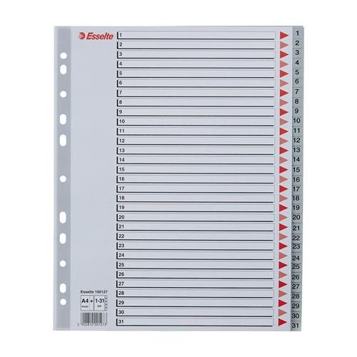 Regiszter, műanyag, A4 Maxi, 1-31, ESSELTE, szürke