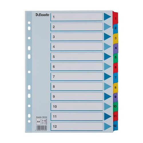 Regiszter, karton, A4, 1-12, ESSELTE "Mylar"