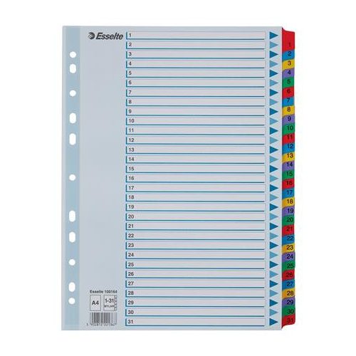 Regiszter, karton, A4, 1-31, ESSELTE "Mylar"