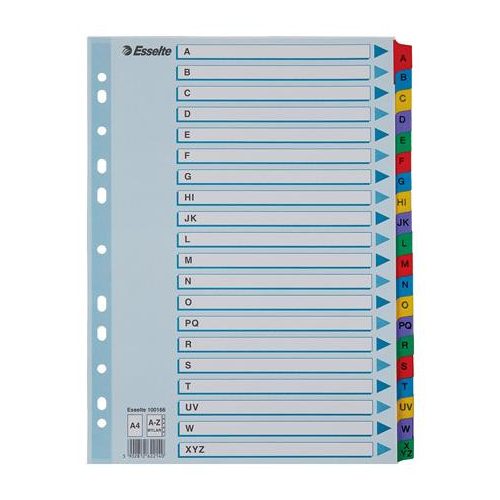 Regiszter, karton, A4, A-Z, ESSELTE "Mylar"