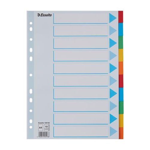 Regiszter, karton, A4, 10 részes, írható előlappal, ESSELTE "Standard", színes