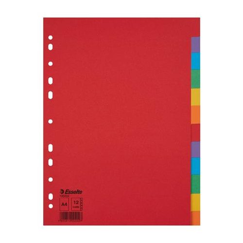 Regiszter, karton, A4, 12 részes, ESSELTE "Economy", színes