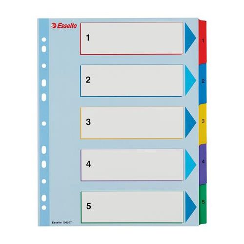 Regiszter, laminált karton, A4 maxi, 1-5, újraírható, ESSELTE