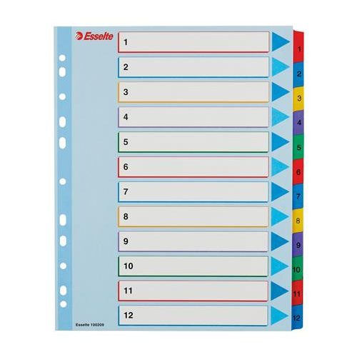 Regiszter, laminált karton, A4 Maxi, 1-12, újraírható, ESSELTE