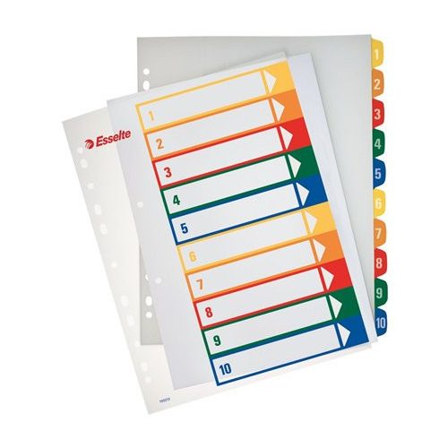 Regiszter, műanyag, A4 Maxi, 1-10, nyomtatható, ESSELTE, áttetsző