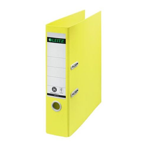 Iratrendező, 80 mm, A4, karton, újrahasznosított, LEITZ "180 Recycle", sárga