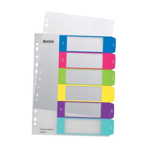 Regiszter, műanyag, A4 Maxi, 1-6, LEITZ "Wow"