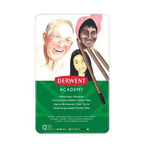 Akvarell ceruza készlet, DERWENT "Academy", 12 különböző szín