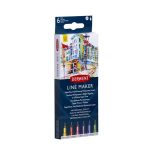 Tűfilc készlet, 0,3 mm, DERWENT "Line Marker", 6 különböző szín