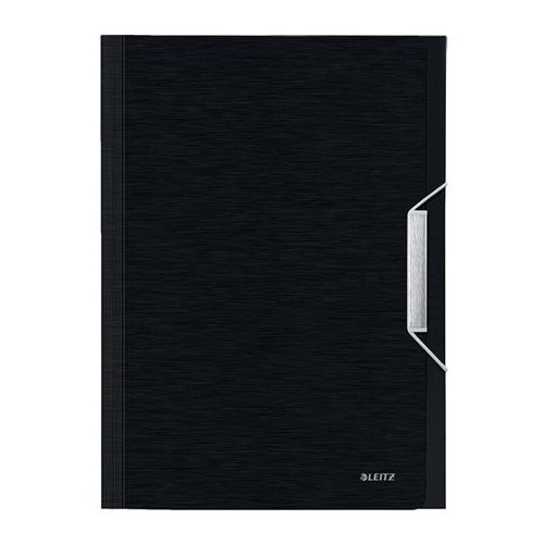 Harmonikamappa, A4, PP, 6 rekeszes, LEITZ "Style", szaténfekete