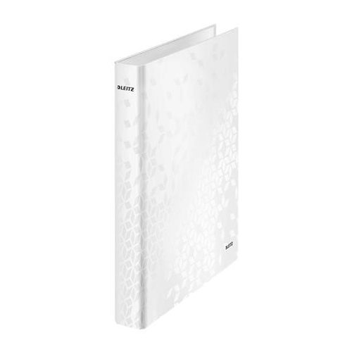 Gyűrűs könyv, 4 gyűrű, D alakú, 40 mm, A4 Maxi, karton, LEITZ "Wow", fehér