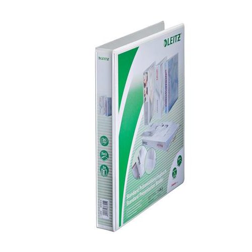 Gyűrűs könyv, panorámás, 2 gyűrű, D alakú, 44 mm, A4 Maxi, PP, LEITZ, fehér