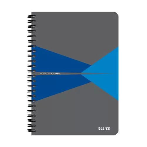 Spirálfüzet, A5, kockás, 90 lap, laminált karton borító, LEITZ "Office", szürke-kék