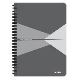   Spirálfüzet, A5, kockás, 90 lap, laminált karton borító, LEITZ "Office", szürke
