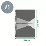 Spirálfüzet, A5, kockás, 90 lap, laminált karton borító, LEITZ "Office", szürke