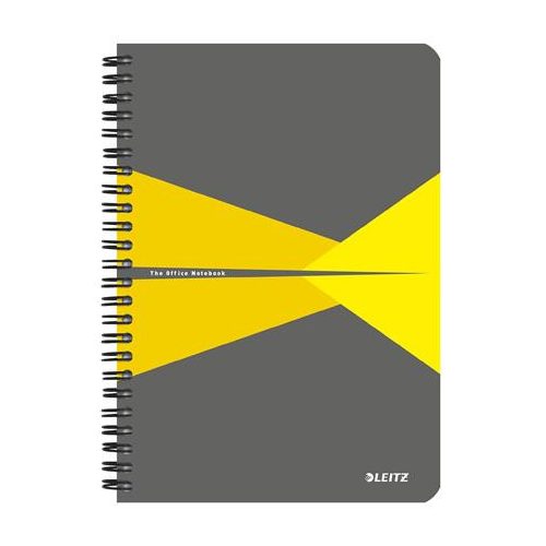 Spirálfüzet, A5, vonalas, 90 lap, laminált karton borító, LEITZ "Office", szürke-sárga