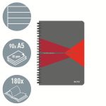 Spirálfüzet, A5, vonalas, 90 lap, laminált karton borító, LEITZ "Office", szürke-piros